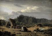 Fritz Petzholdt A Bog with Peat Cutters. Hosterkob, Sealand Germany oil painting artist